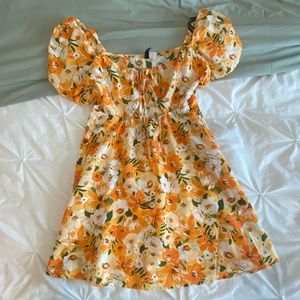 H&M Divided Orange Flower Sundress with Front Cutout